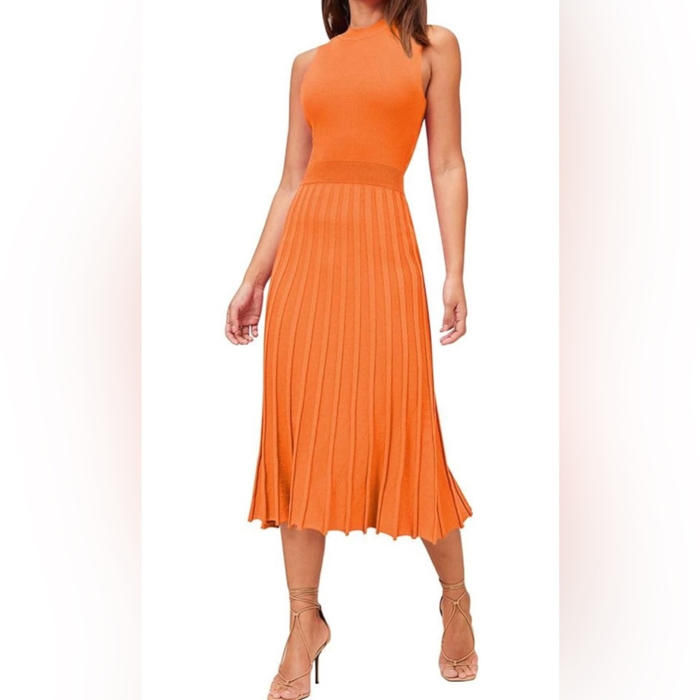 New Never worn orange sleeve less dress size medium